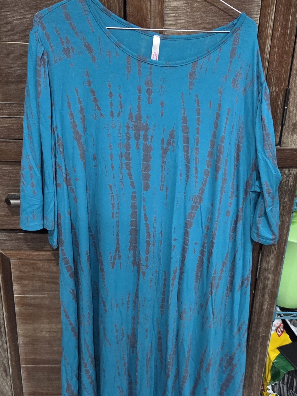 Silhouette Teal Blue Drop-Shoulder Maxi Dress with Gray Print